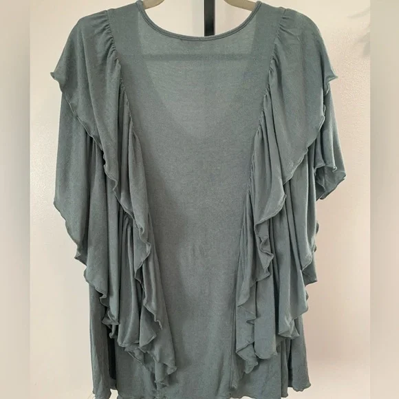 POL V-Neck Ruffle Top in Teal - Picture 4 of 16